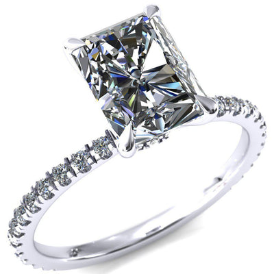 Alayna Radiant Moissanite 4 Claw Prong 3/4 Micro Pave Diamond Accent Ring Engagement Ring