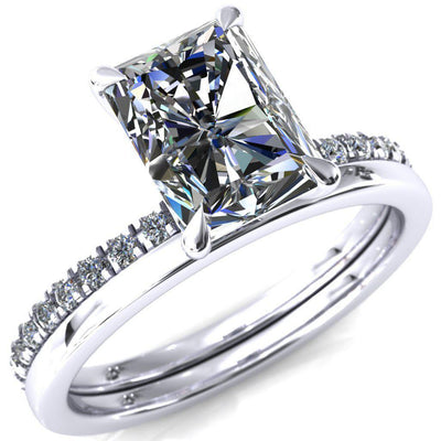 Alayna Radiant Moissanite 4 Claw Prong 3/4 Micro Pave Diamond Accent Ring Engagement Ring