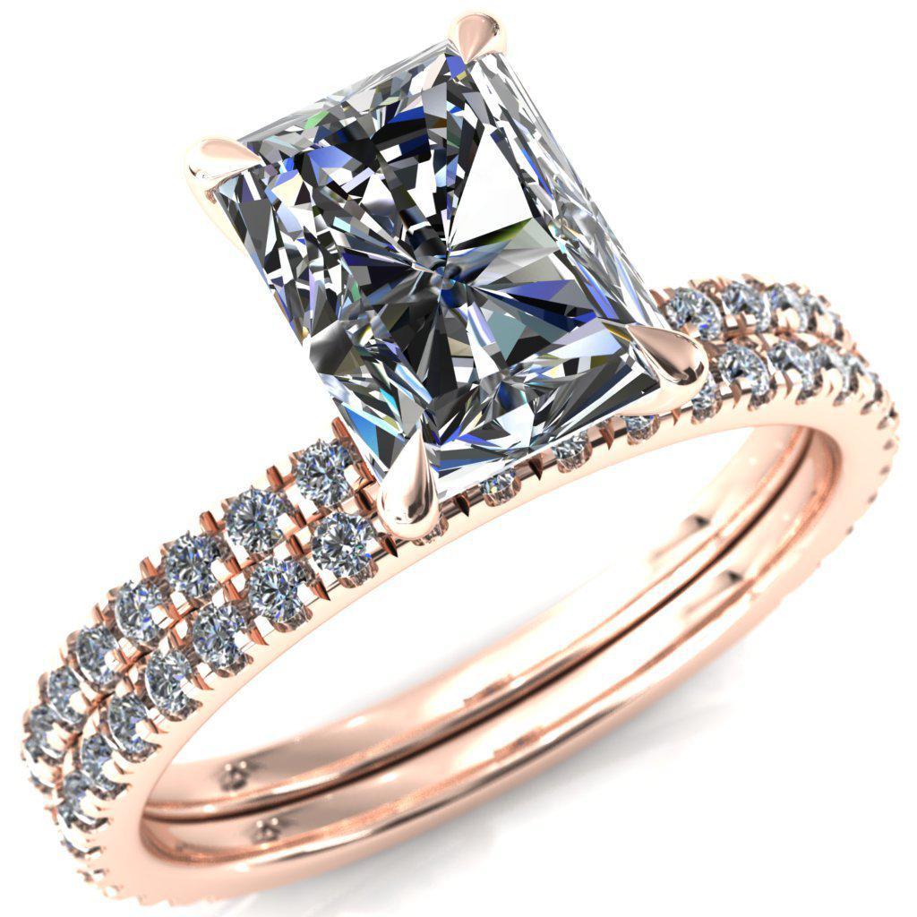 Alayna Radiant Moissanite 4 Claw Prong 3/4 Micro Pave Diamond Accent Ring Engagement Ring