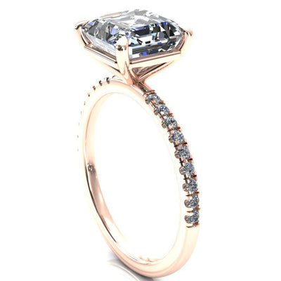 Alessandra Asscher Moissanite 4 Claw Prong Diamond Accent Engagement Ring-Custom-Made Jewelry-Fire & Brilliance ®