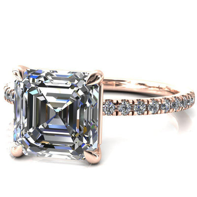 Alessandra Asscher Moissanite 4 Claw Prong Diamond Accent Engagement Ring-Custom-Made Jewelry-Fire & Brilliance ®