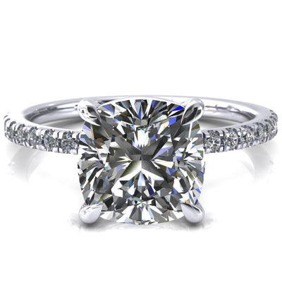 Alessandra Cushion Moissanite 4 Claw Prong Diamond Accent Engagement Ring-Custom-Made Jewelry-Fire & Brilliance ®
