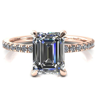 Alessandra Emerald Moissanite 4 Claw Prong Diamond Accent Engagement Ring-Custom-Made Jewelry-Fire & Brilliance ®
