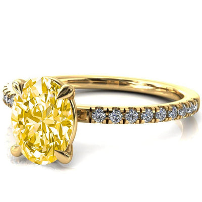 Alessandra Oval Canary Yellow 4 Claw Prong Diamond Accent Engagement Ring-FIRE & BRILLIANCE