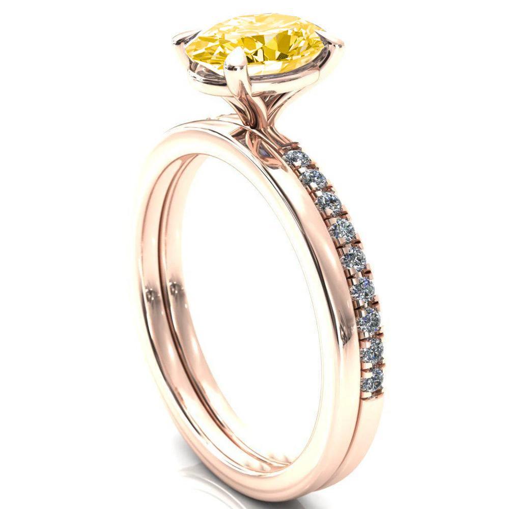 Alessandra Oval Canary Yellow 4 Claw Prong Diamond Accent Engagement Ring-FIRE & BRILLIANCE