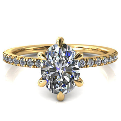 Alessandra Oval Moissanite 6 Claw Prong Diamond Accent Engagement Ring-Custom-Made Jewelry-Fire & Brilliance ®