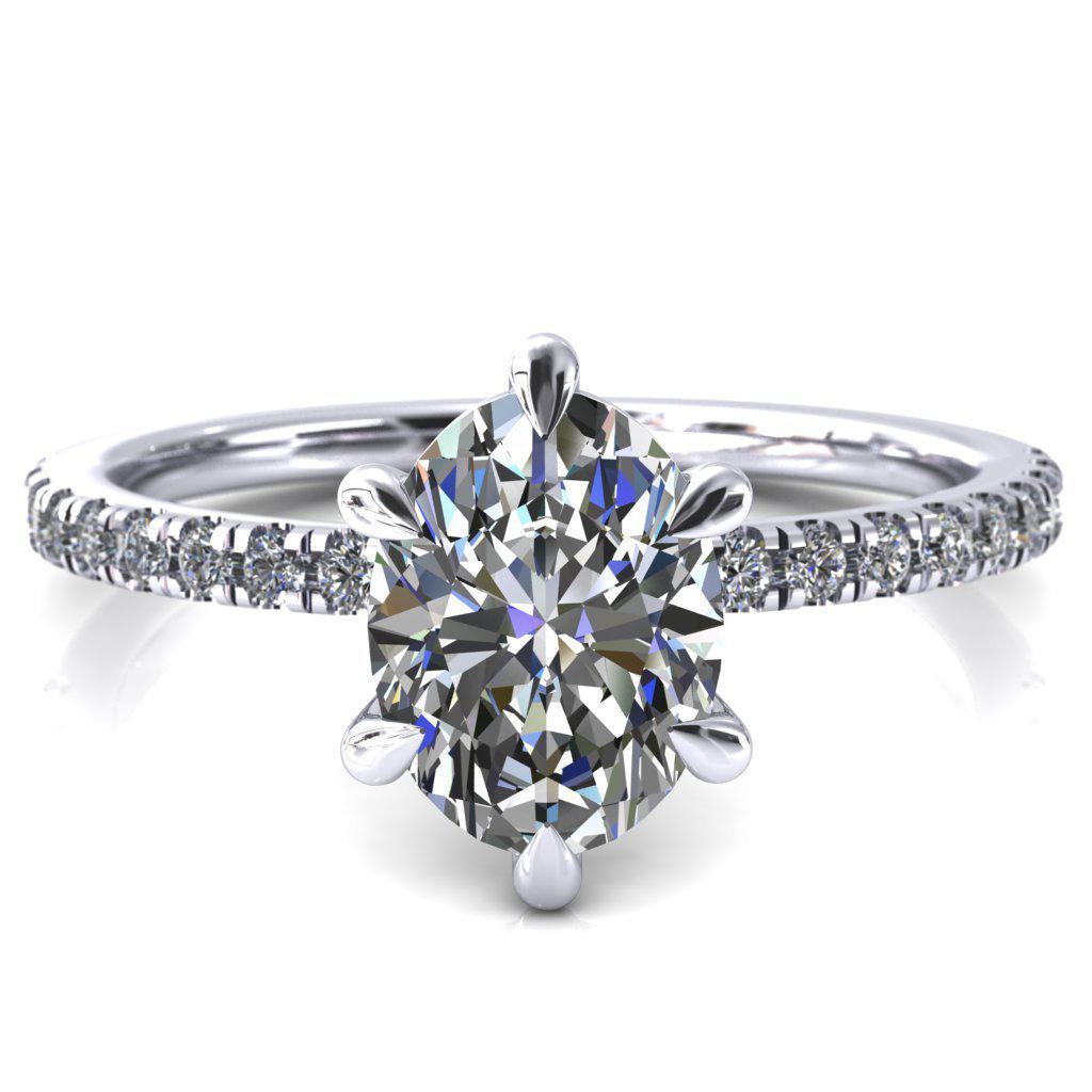 Alessandra Oval Moissanite 6 Claw Prong Diamond Accent Engagement Ring-Custom-Made Jewelry-Fire & Brilliance ®