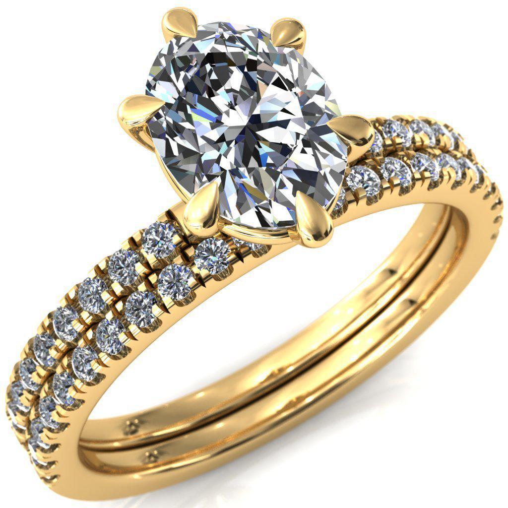 Alessandra Oval Moissanite 6 Claw Prong Diamond Accent Engagement Ring-Custom-Made Jewelry-Fire & Brilliance ®