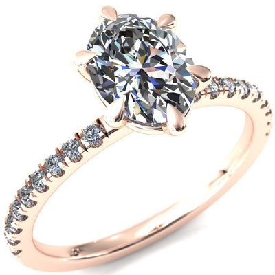 Alessandra Oval Moissanite 6 Claw Prong Diamond Accent Engagement Ring-Custom-Made Jewelry-Fire & Brilliance ®