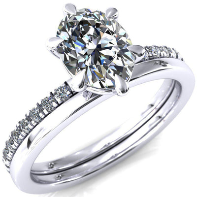 Alessandra Oval Moissanite 6 Claw Prong Diamond Accent Engagement Ring-Custom-Made Jewelry-Fire & Brilliance ®