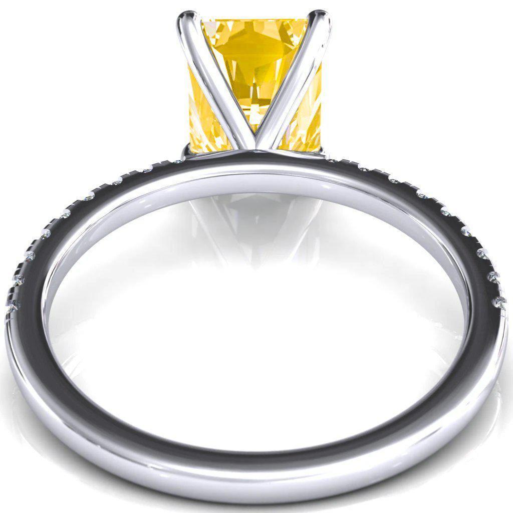 Alessandra Radiant Canary Yellow 4 Claw Prong Diamond Accent Engagement Ring-FIRE & BRILLIANCE