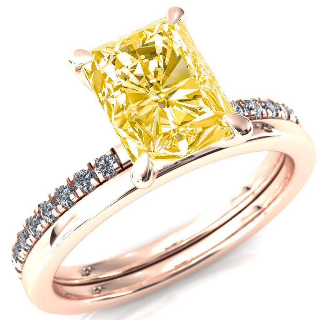 Alessandra Radiant Canary Yellow 4 Claw Prong Diamond Accent Engagement Ring-FIRE & BRILLIANCE