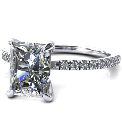 Alessandra Radiant Moissanite 4 Claw Prong Diamond Accent Engagement Ring-Custom-Made Jewelry-Fire & Brilliance ®