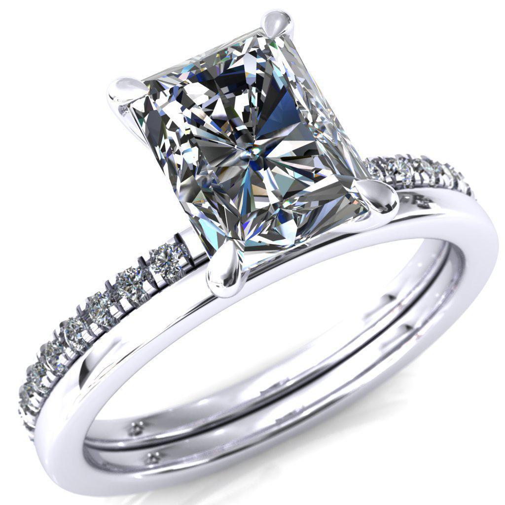 Alessandra Radiant Moissanite 4 Claw Prong Diamond Accent Engagement Ring-Custom-Made Jewelry-Fire & Brilliance ®
