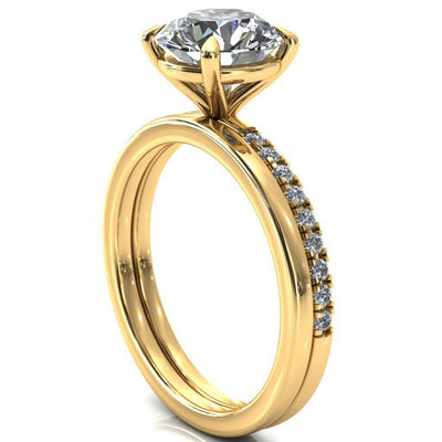 Alessandra Round Moissanite 4 Claw Prong Diamond Accent Engagement Ring-Custom-Made Jewelry-Fire & Brilliance ®