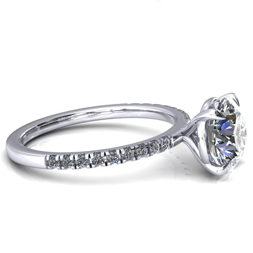 Alessandra Round Center Stone 4 Claw Prong Diamond Accent Engagement Ring