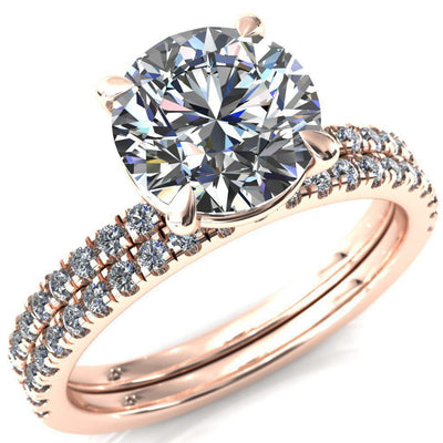 Alessandra Round Moissanite 4 Claw Prong Diamond Accent Engagement Ring-Custom-Made Jewelry-Fire & Brilliance ®