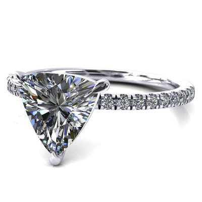 Alessandra Trillion Moissanite 3 Claw Prong Diamond Accent Engagement Ring-Custom-Made Jewelry-Fire & Brilliance ®