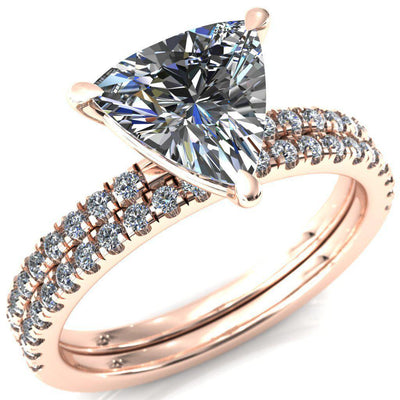 Alessandra Trillion Moissanite 3 Claw Prong Diamond Accent Engagement Ring-Custom-Made Jewelry-Fire & Brilliance ®