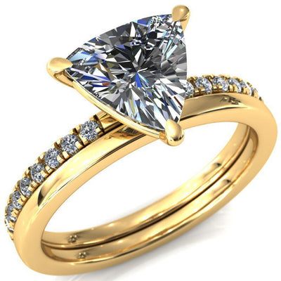 Alessandra Trillion Moissanite 3 Claw Prong Diamond Accent Engagement Ring-Custom-Made Jewelry-Fire & Brilliance ®