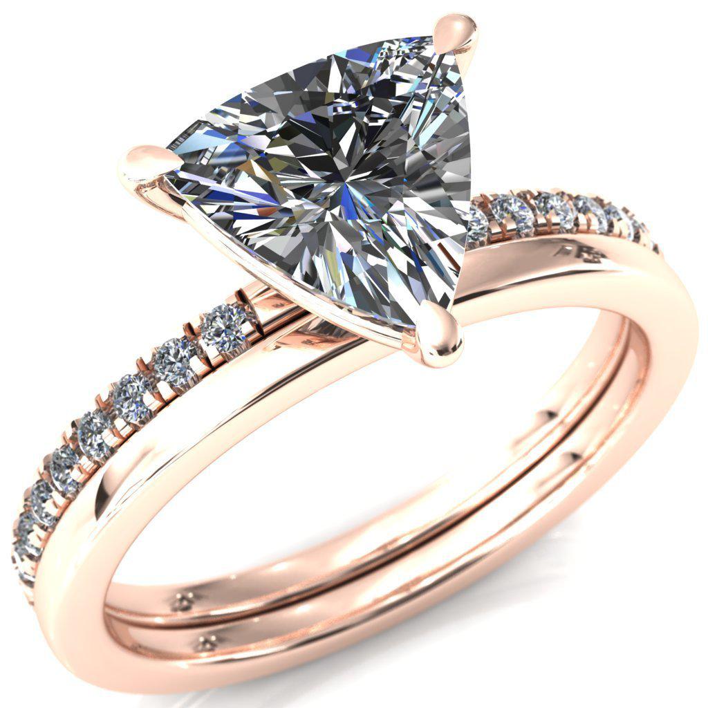 Alessandra Trillion Moissanite 3 Claw Prong Diamond Accent Engagement Ring-Custom-Made Jewelry-Fire & Brilliance ®