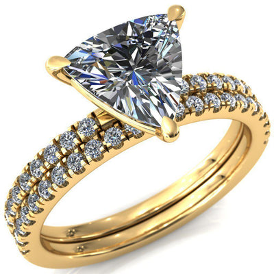 Alessandra Trillion Moissanite 3 Claw Prong Diamond Accent Engagement Ring-Custom-Made Jewelry-Fire & Brilliance ®