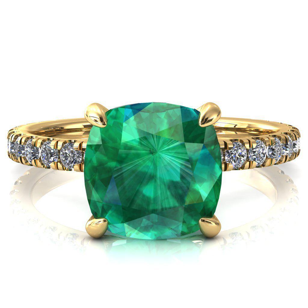 Alessi Cushion Emerald 4 Claw Prong 3/4 Micro Pave Engagement Ring-FIRE & BRILLIANCE