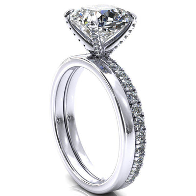 Alessi Cushion Moissanite 4 Claw Prong 3/4 Micro Pave Engagement Ring-Custom-Made Jewelry-Fire & Brilliance ®