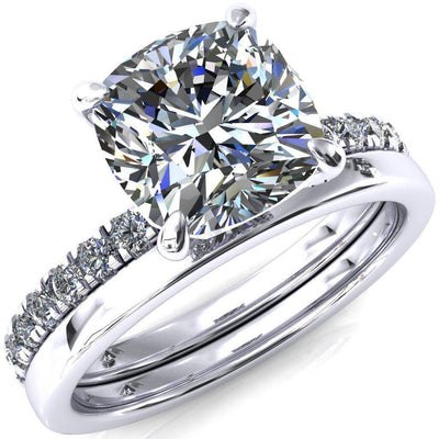 Alessi Cushion Moissanite 4 Claw Prong 3/4 Micro Pave Engagement Ring-Custom-Made Jewelry-Fire & Brilliance ®