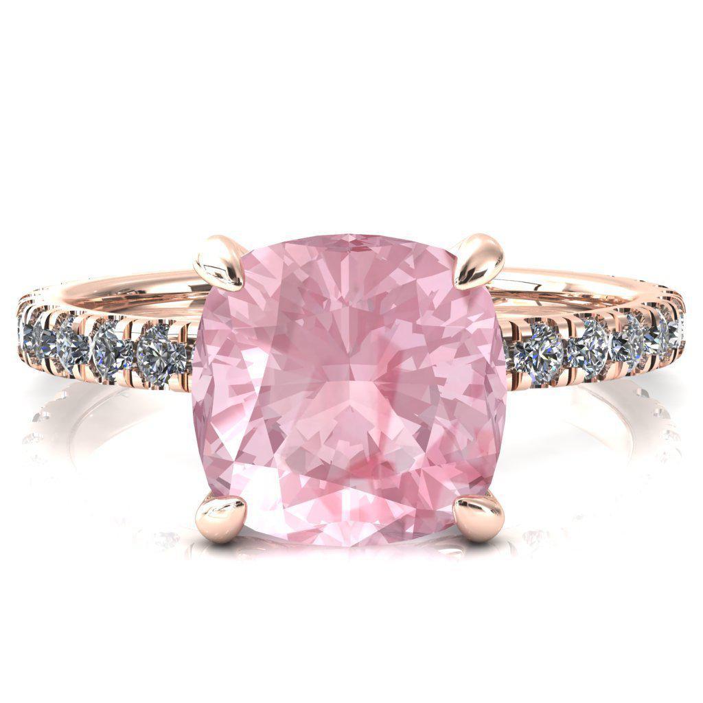 Alessi Cushion Pink Sapphire 4 Claw Prong 3/4 Micro Pave Engagement Ring-FIRE & BRILLIANCE