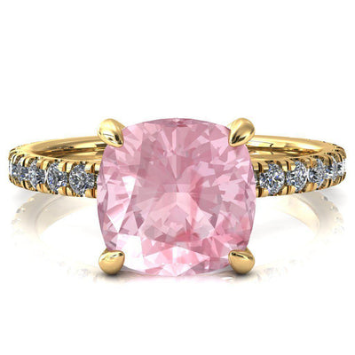 Alessi Cushion Pink Sapphire 4 Claw Prong 3/4 Micro Pave Engagement Ring-FIRE & BRILLIANCE