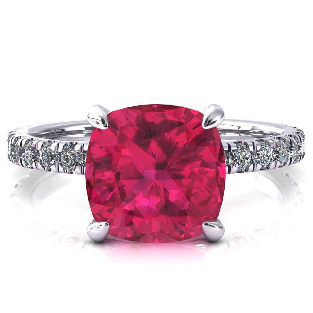 Alessi Cushion Ruby 4 Claw Prong 3/4 Micro Pave Engagement Ring-FIRE & BRILLIANCE
