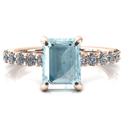 Alessi Emerald Aqua Blue Spinel 4 Claw Prong 3/4 Micro Pave Engagement Ring-FIRE & BRILLIANCE