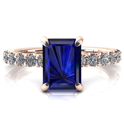 Alessi Emerald Blue Sapphire 4 Claw Prong 3/4 Micro Pave Engagement Ring-FIRE & BRILLIANCE