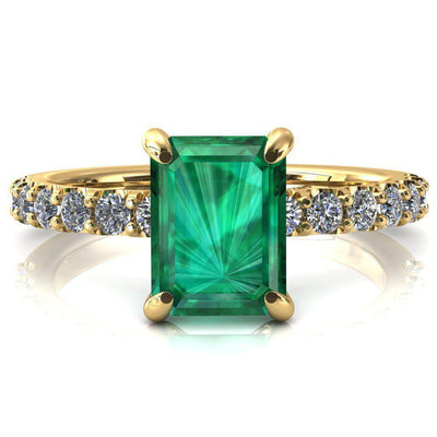 Alessi Emerald Emerald 4 Claw Prong 3/4 Micro Pave Engagement Ring-FIRE & BRILLIANCE