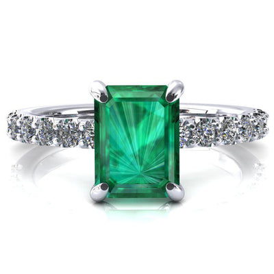Alessi Emerald Emerald 4 Claw Prong 3/4 Micro Pave Engagement Ring-FIRE & BRILLIANCE