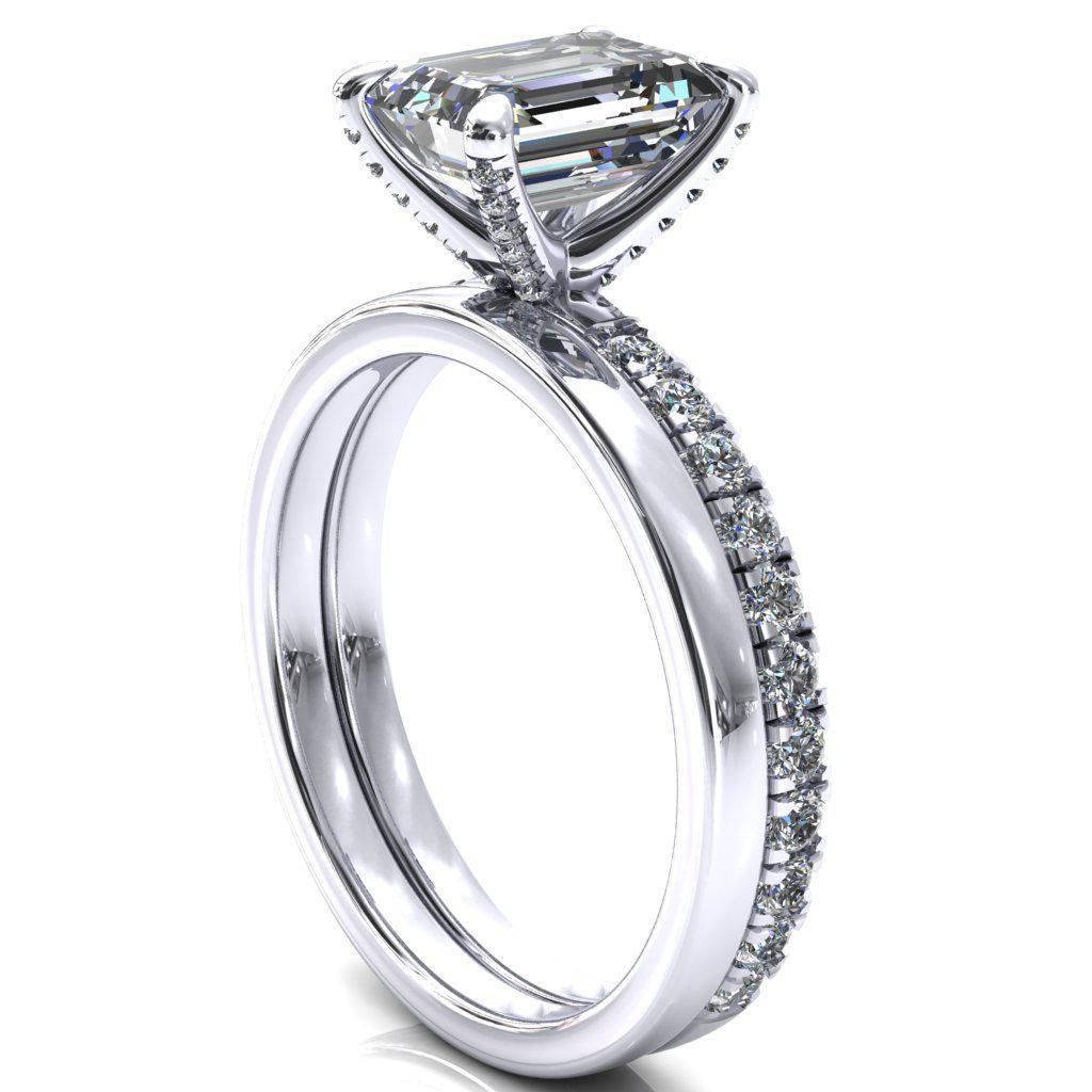 Alessi Emerald Moissanite 4 Claw Prong 3/4 Micro Pave Engagement Ring-FIRE & BRILLIANCE
