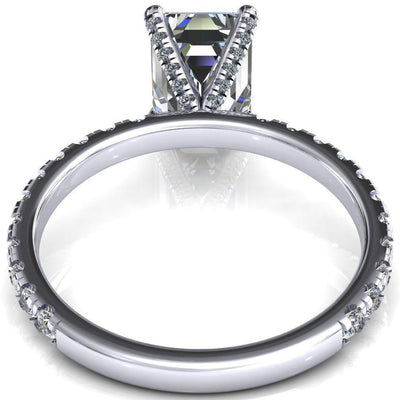Alessi Emerald Moissanite 4 Claw Prong 3/4 Micro Pave Engagement Ring-FIRE & BRILLIANCE