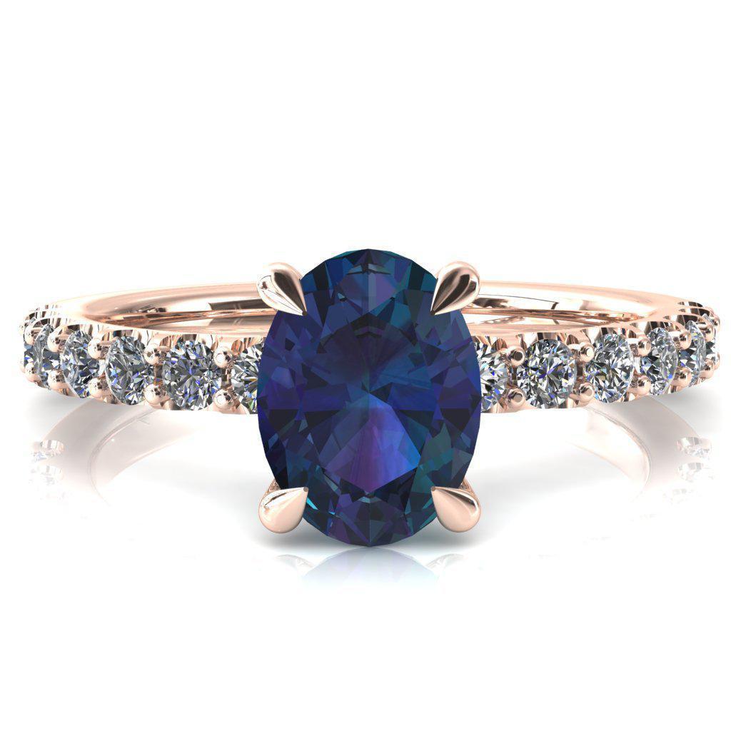 Alessi Oval Alexandrite 4 Claw Prong 3/4 Micro Pave Engagement Ring-FIRE & BRILLIANCE