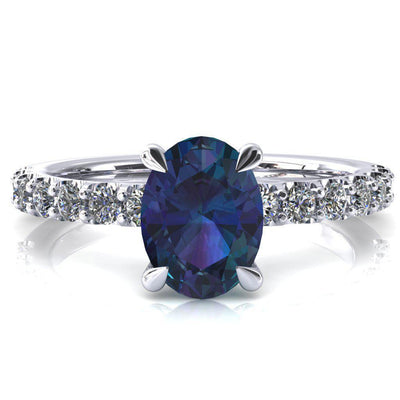 Alessi Oval Alexandrite 4 Claw Prong 3/4 Micro Pave Engagement Ring-FIRE & BRILLIANCE