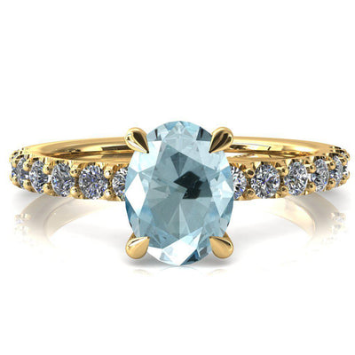 Alessi Oval Aqua Blue Spinel 4 Claw Prong 3/4 Micro Pave Engagement Ring-FIRE & BRILLIANCE