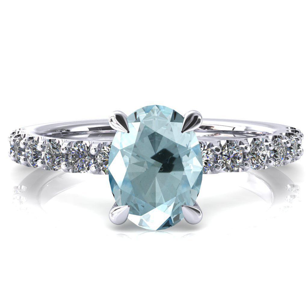 Alessi Oval Aqua Blue Spinel 4 Claw Prong 3/4 Micro Pave Engagement Ring-FIRE & BRILLIANCE