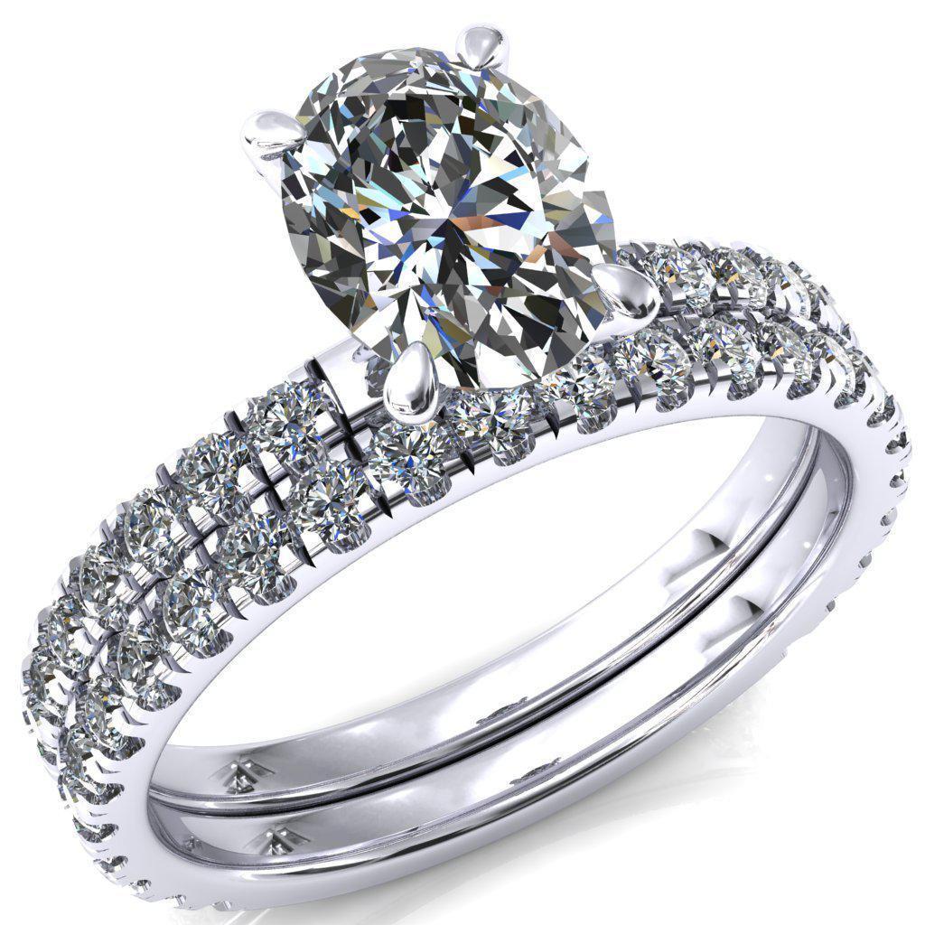 Alessi Oval Moissanite 4 Claw Prong 3/4 Micro Pave Engagement Ring-FIRE & BRILLIANCE