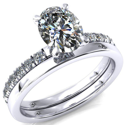 Alessi Oval Moissanite 4 Claw Prong 3/4 Micro Pave Engagement Ring-FIRE & BRILLIANCE