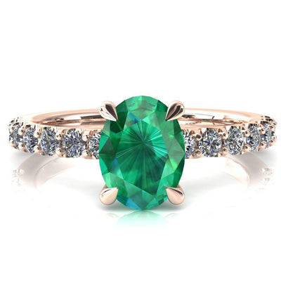 Alessi Oval Emerald 4 Claw Prong 3/4 Micro Pave Engagement Ring-FIRE & BRILLIANCE