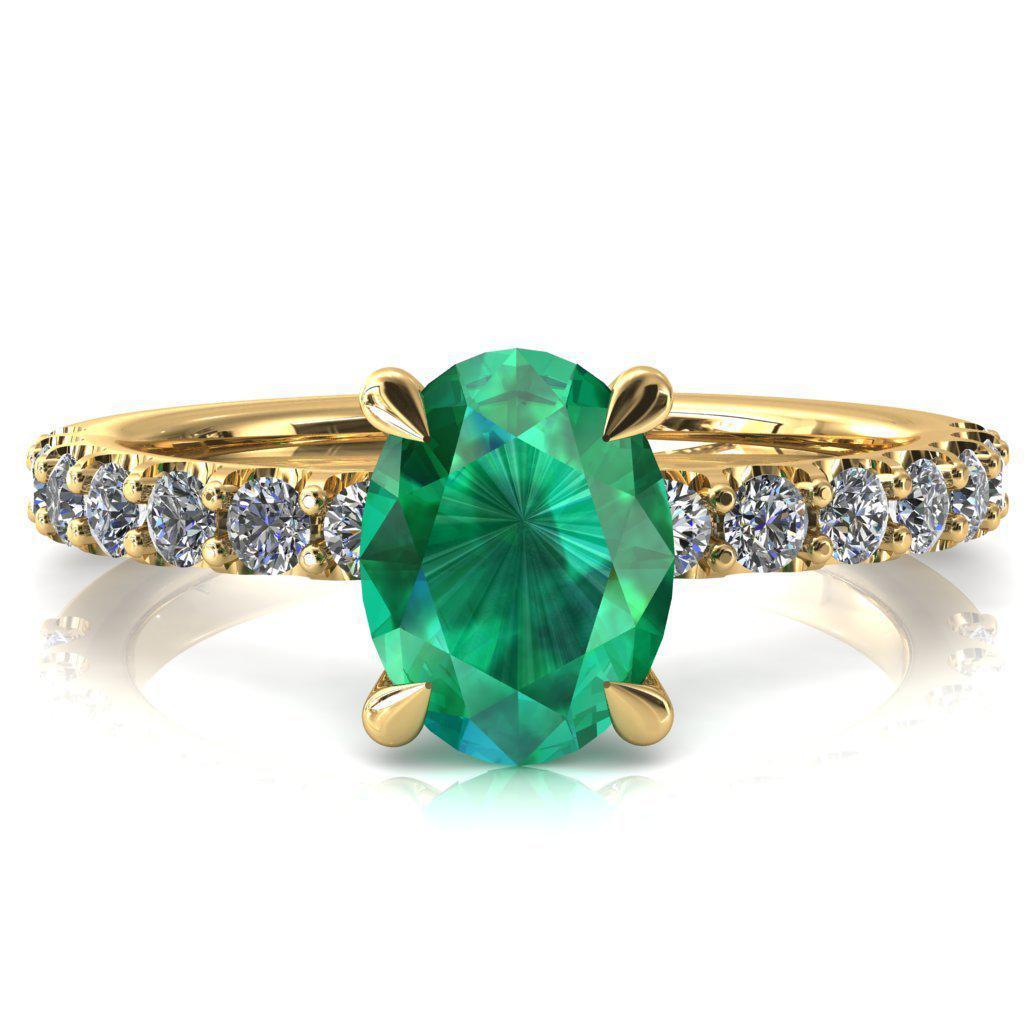 Alessi Oval Emerald 4 Claw Prong 3/4 Micro Pave Engagement Ring-FIRE & BRILLIANCE