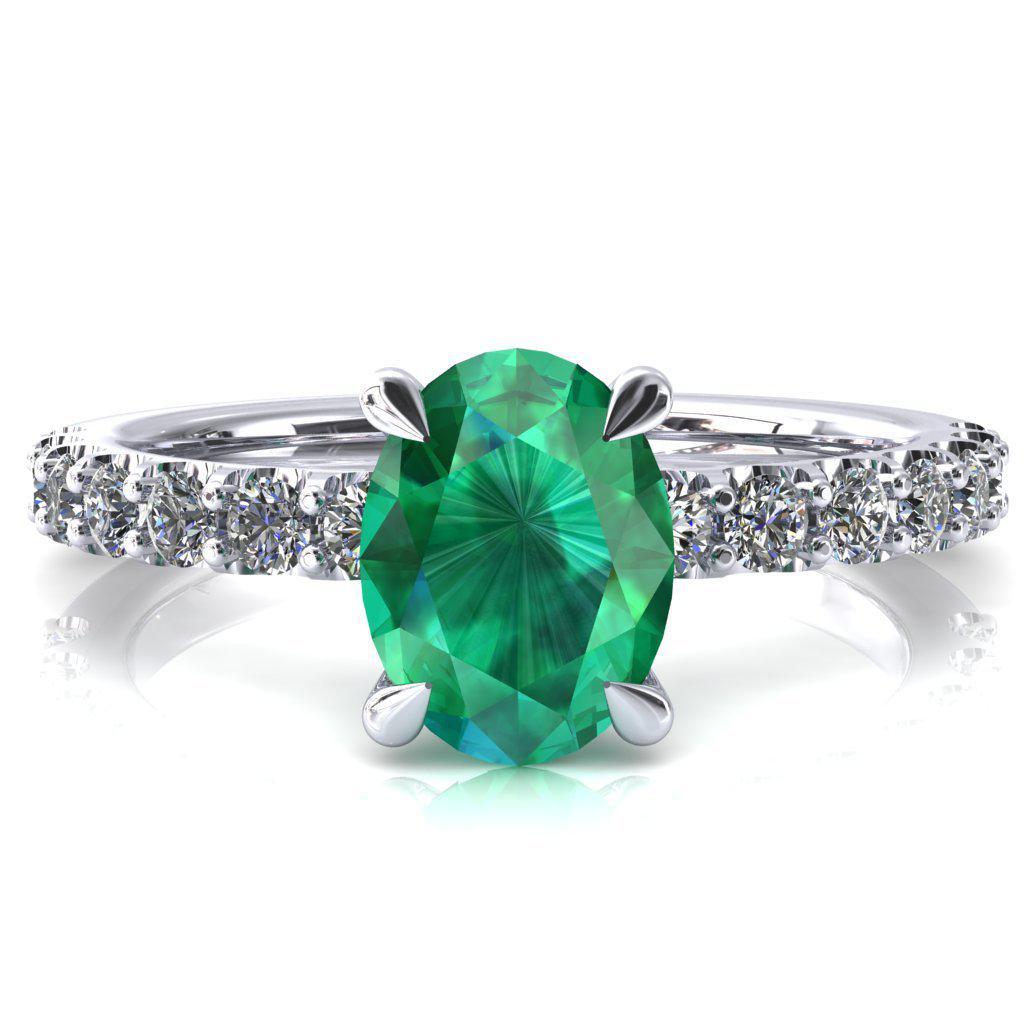 Alessi Oval Emerald 4 Claw Prong 3/4 Micro Pave Engagement Ring-FIRE & BRILLIANCE