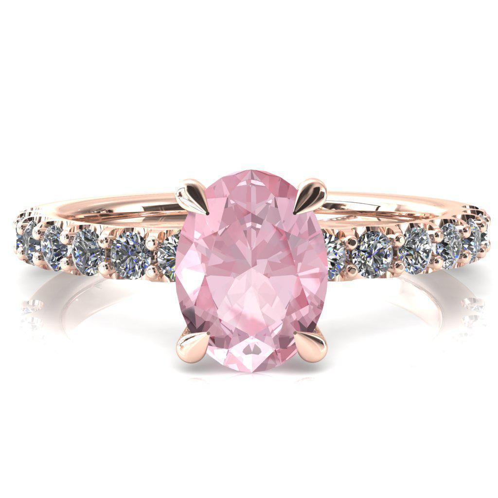 Alessi Oval Pink Sapphire 4 Claw Prong 3/4 Micro Pave Engagement Ring-FIRE & BRILLIANCE