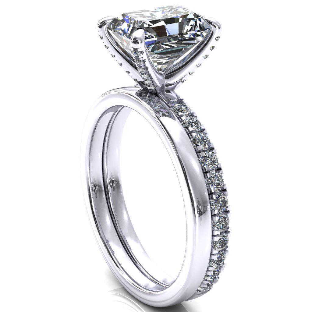 Alessi Radiant Moissanite 4 Claw Prong 3/4 Micro Pave Engagement Ring-FIRE & BRILLIANCE