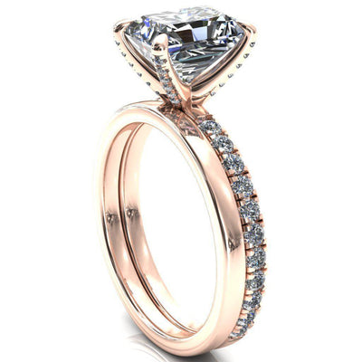 Alessi Radiant Moissanite 4 Claw Prong 3/4 Micro Pave Engagement Ring-FIRE & BRILLIANCE